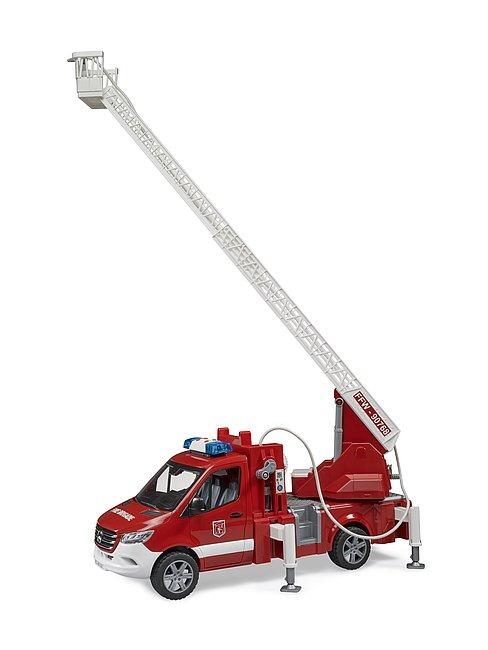 Bruder Mercedes-Benz fire service truck with fully extended vertical turntable ladder