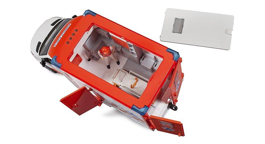 Bruder ambulance stretcher with patient platform tilted outside the vehicle