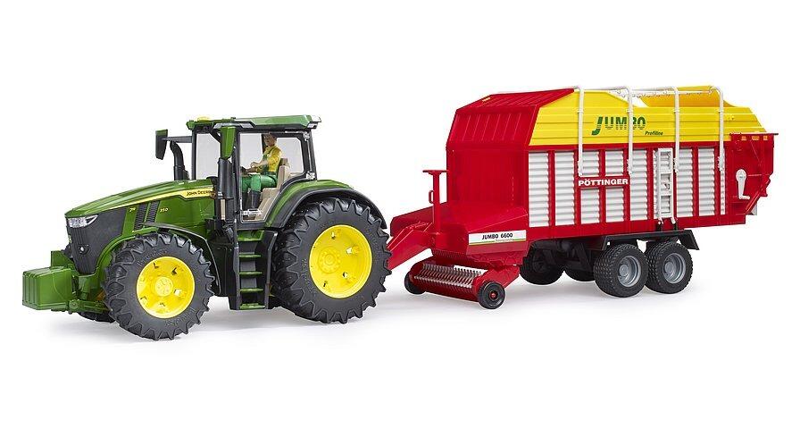 Bruder Pottinger Jumbo 6600 Profiline Forage Trailer – attached to a Bruder tractor.