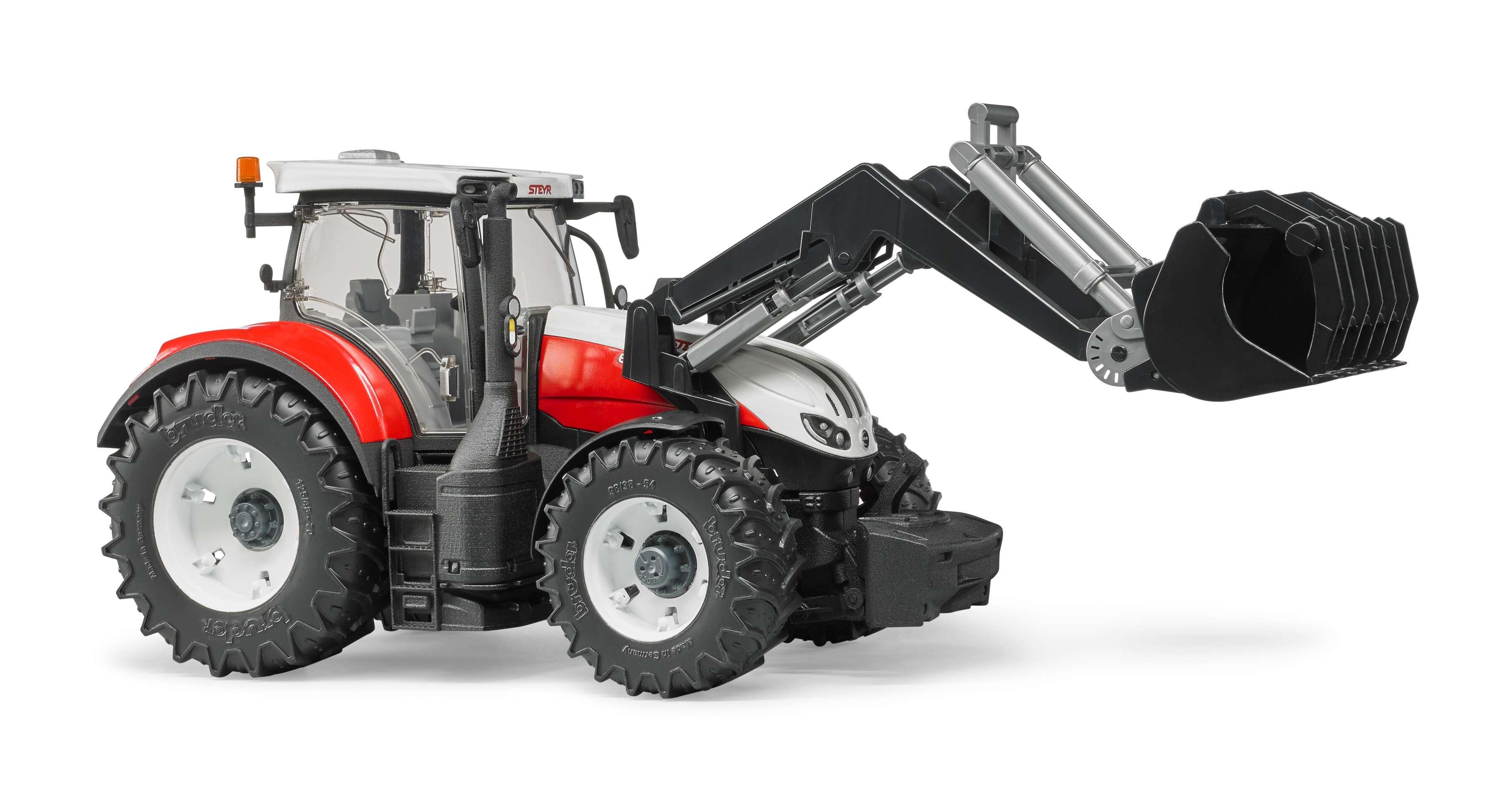 Steyr 6300 Terrus CVT toy tractor lifting bucket with working frontloader