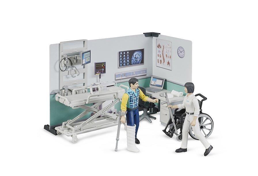 Doctor examining patient on bed in Bruder bworld Health Station playset