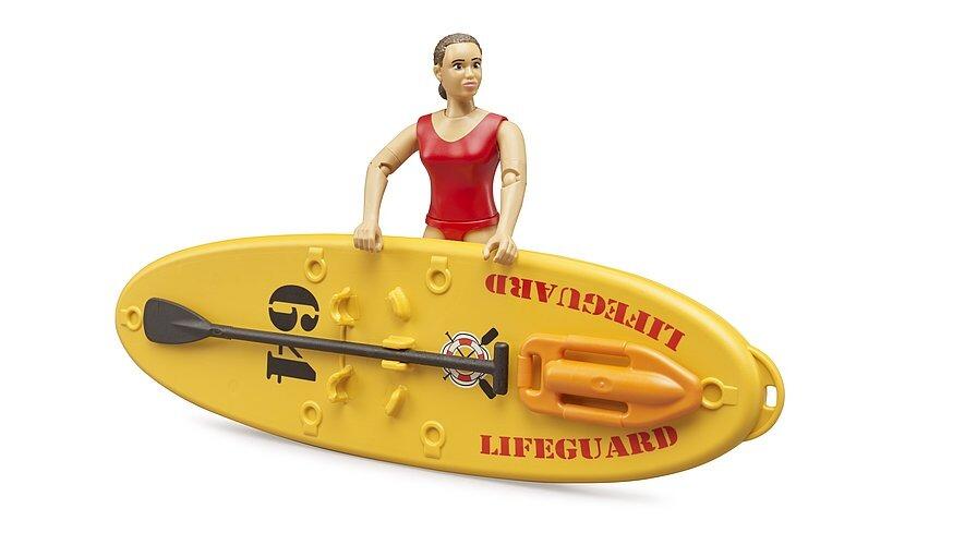 Bruder lifeguard sitting on yellow paddle board ready for coastal rescue play.