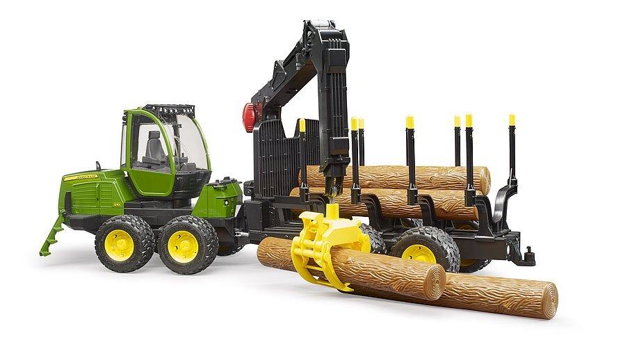 Rear platform of the model vehicle filled with multiple cut tree trunks