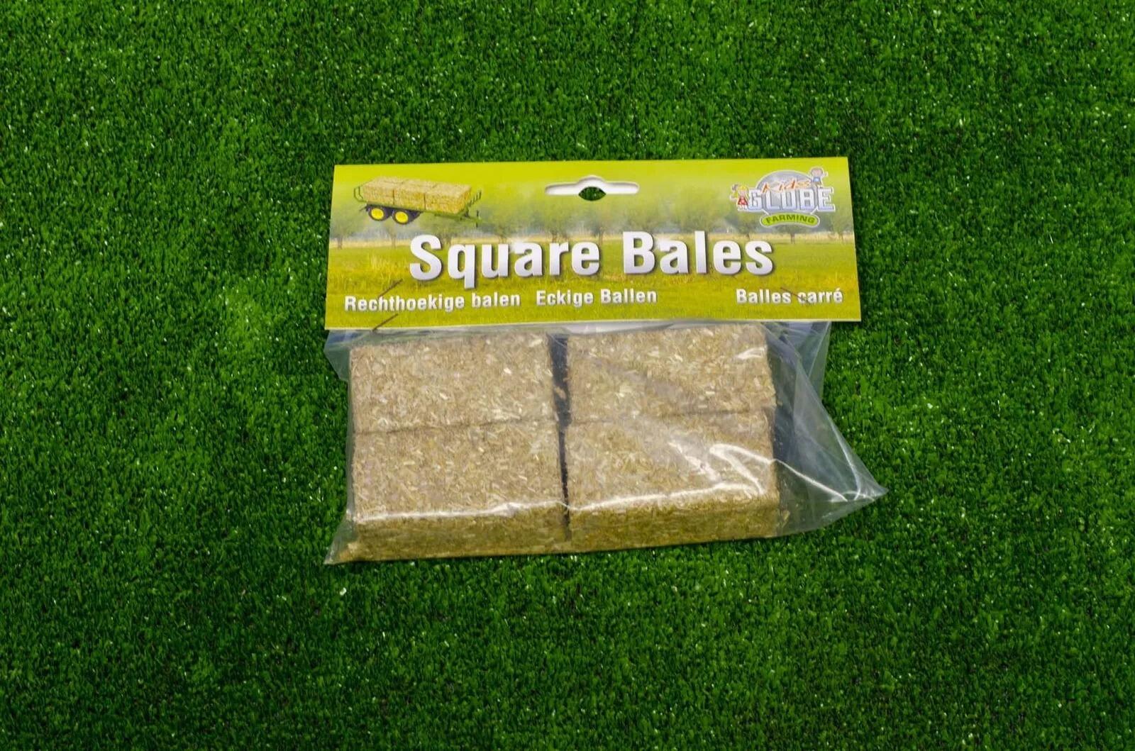 4 square toy hay bales shown in packaging