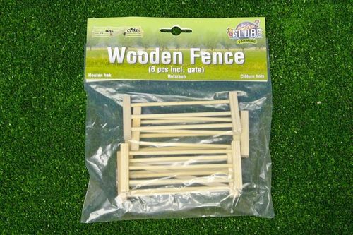 Kids Globe 1:32 wooden fence pack of six shown sealed in its retail packaging.