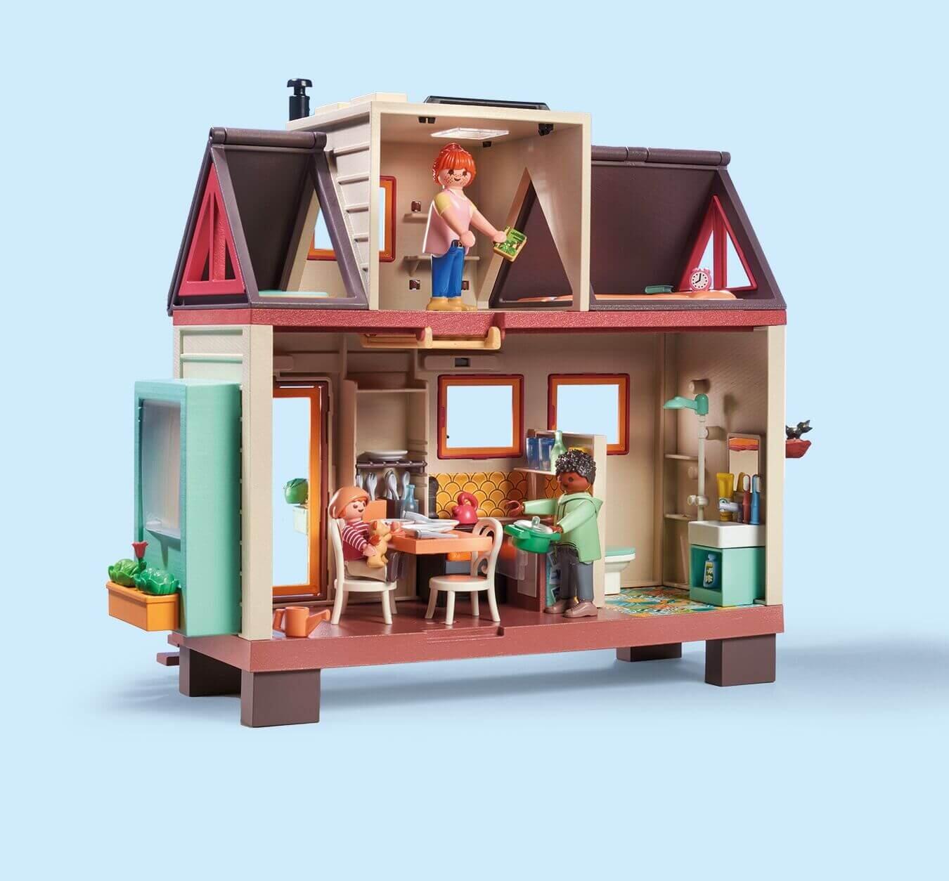 PLAYMOBIL 71509 Tiny House playset with open walls showing the fully furnished mobile home interior.
