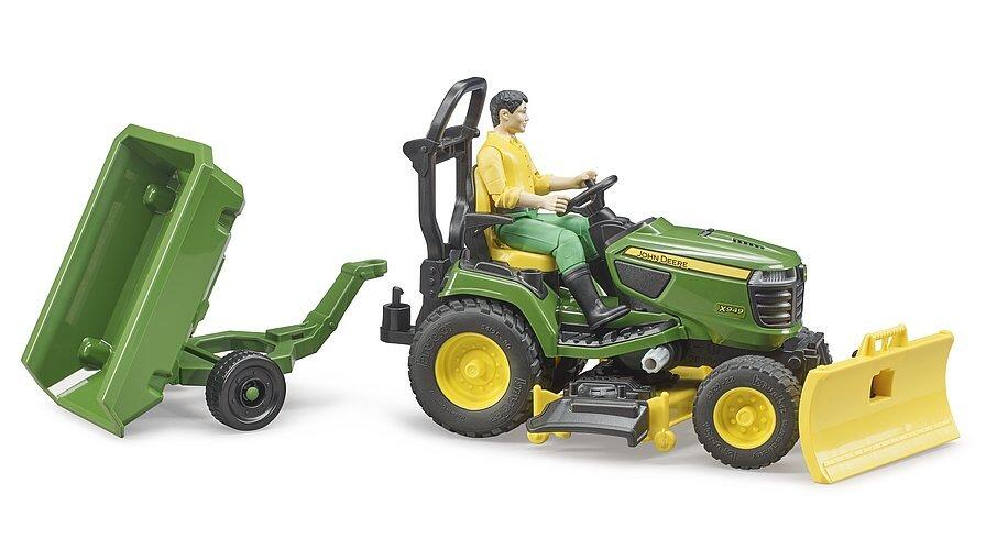 Bruder John Deere tractor tipping trailer during play
