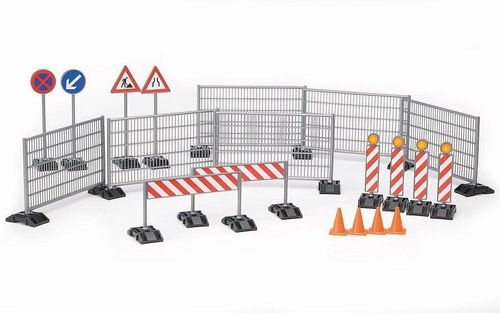 Bruder construction accessory set with fences, cones, signs and barriers – 1:16 scale