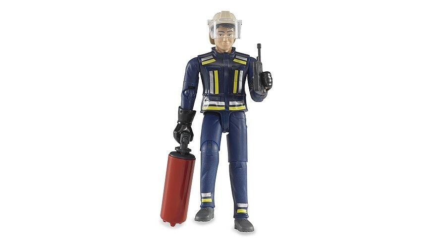 Bruder firefighter figure holding a fire extinguisher