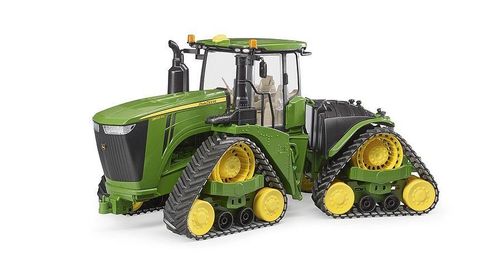 Bruder John Deere 9620RX toy tractor with four crawler tracks – front three-quarter view