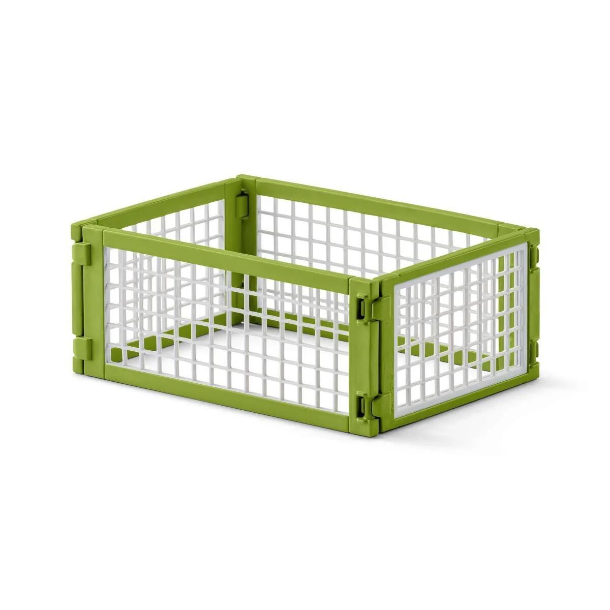 Schleich rabbit fenced run accessory with green mesh-style panels.