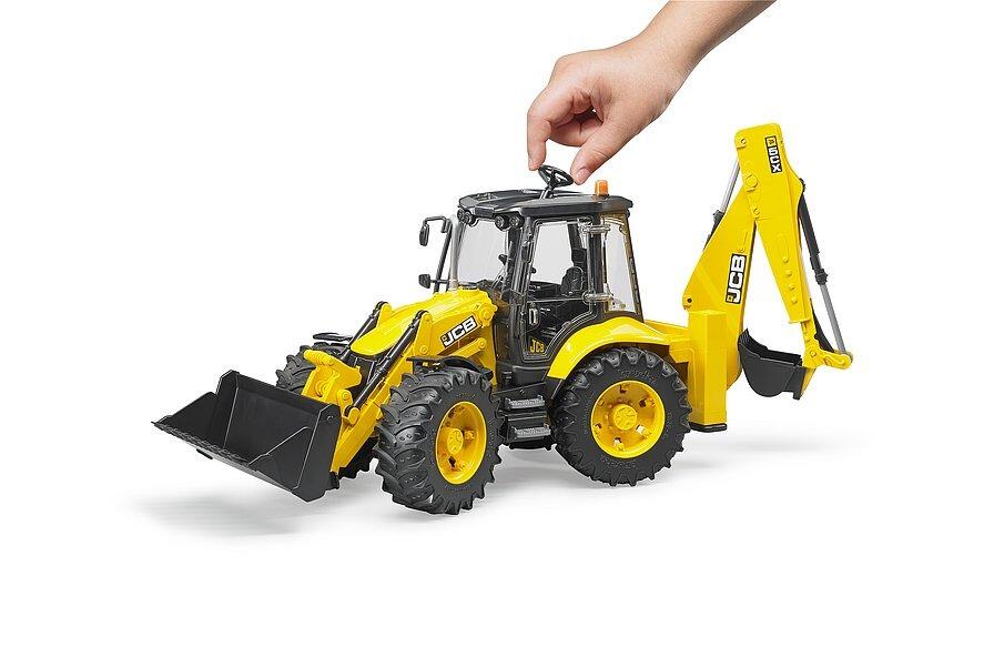 Bruder JCB 5CX Eco Backhoe Loader toy with stabiliser legs deployed