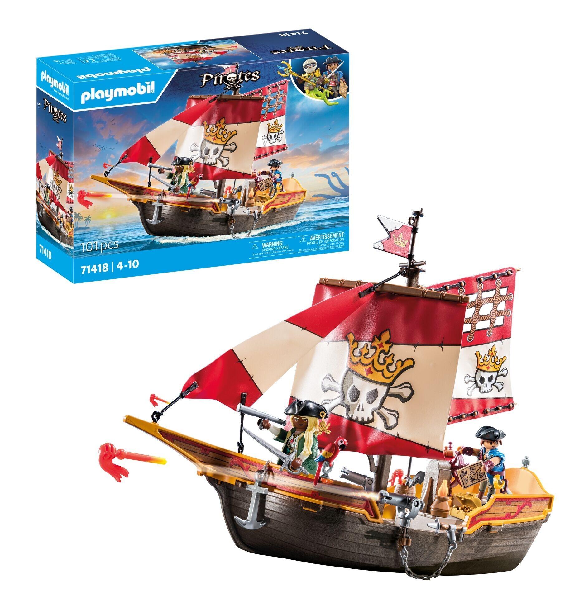 PLAYMOBIL 71418 Pirate Ship toy with pirate figures and box packaging