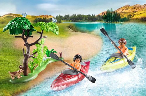 PLAYMOBIL 71425 camping set with figures kayaking and campfire scene