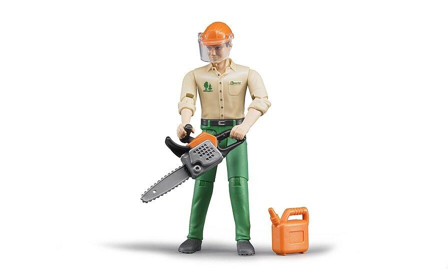 Bruder forestry worker figure holding chainsaw – 1:16 scale