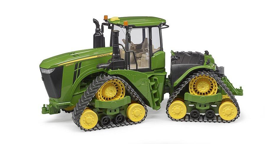 Two Bruder John Deere 9620RX tracked tractors side by side – left side view
