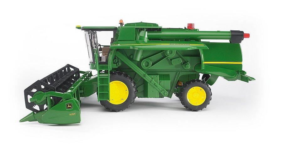 Rear angle of Bruder John Deere T670i combine toy showing grain tank and tyres