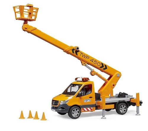 Mercedes-Benz Sprinter utility truck with raised working platform and safety cones