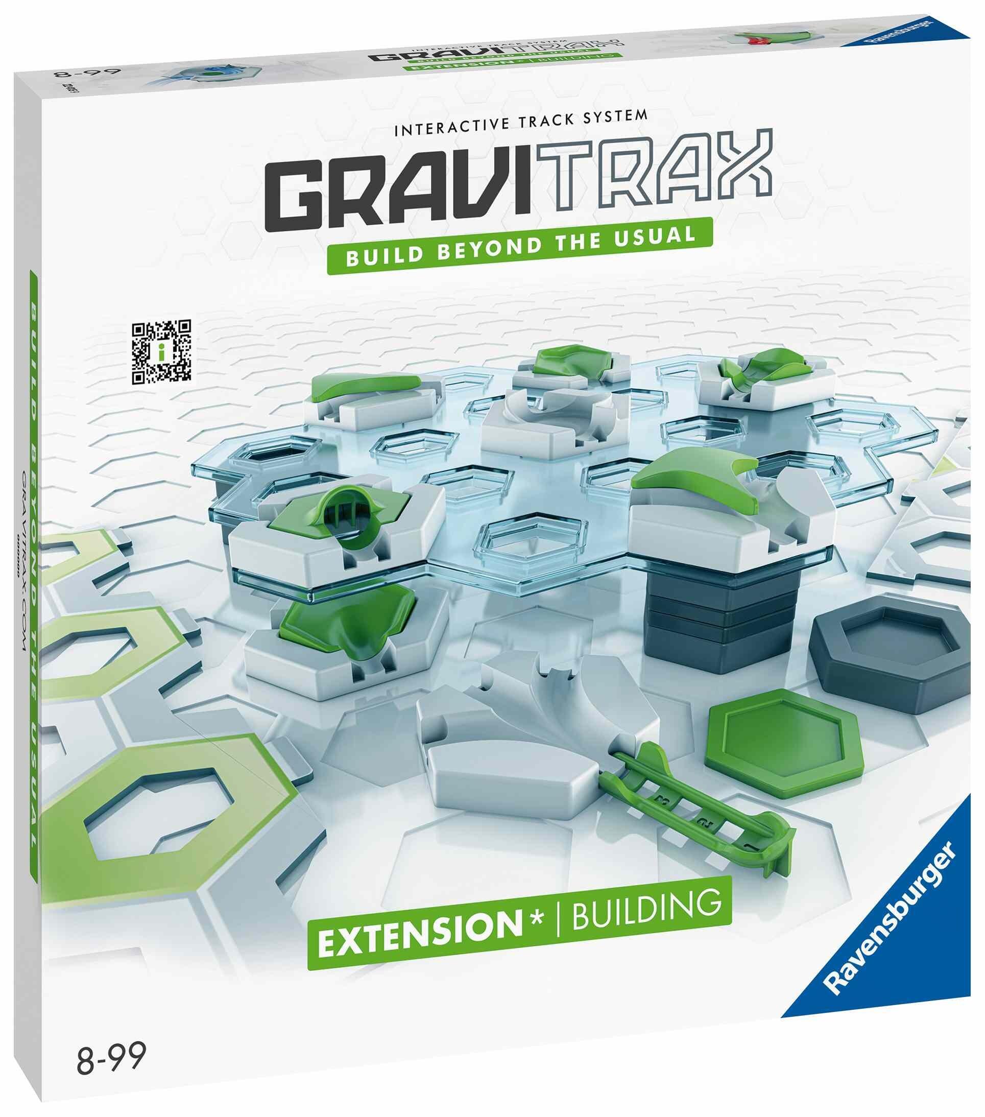 Front view of the GraviTrax Building Pack box showing the included building elements