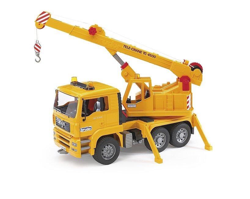 Bruder MAN Crane Truck 1:16 scale with extended crane arm and stabilisers deployed