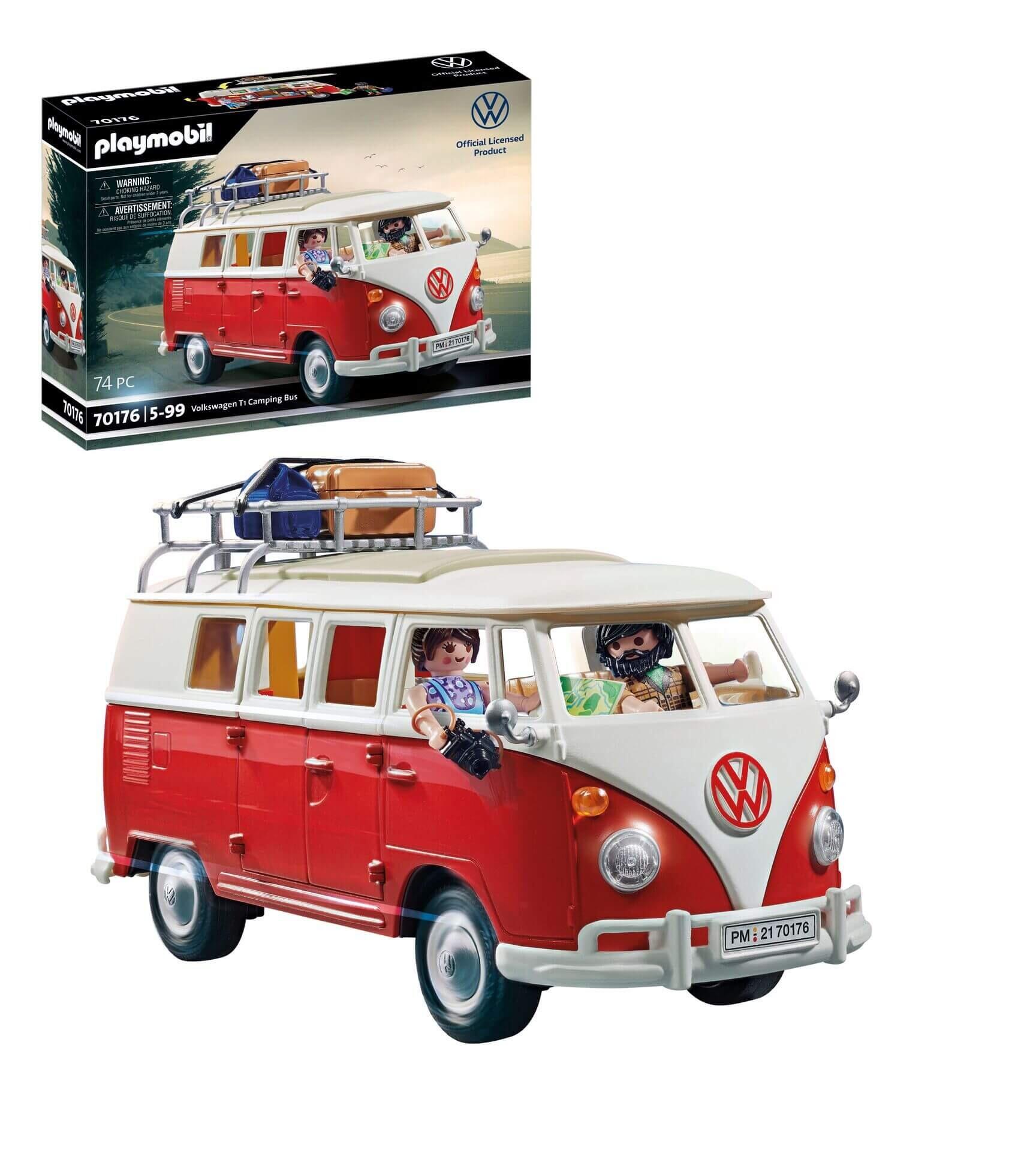 Playmobil Volkswagen T1 Camping Bus model with the product box shown in the background
