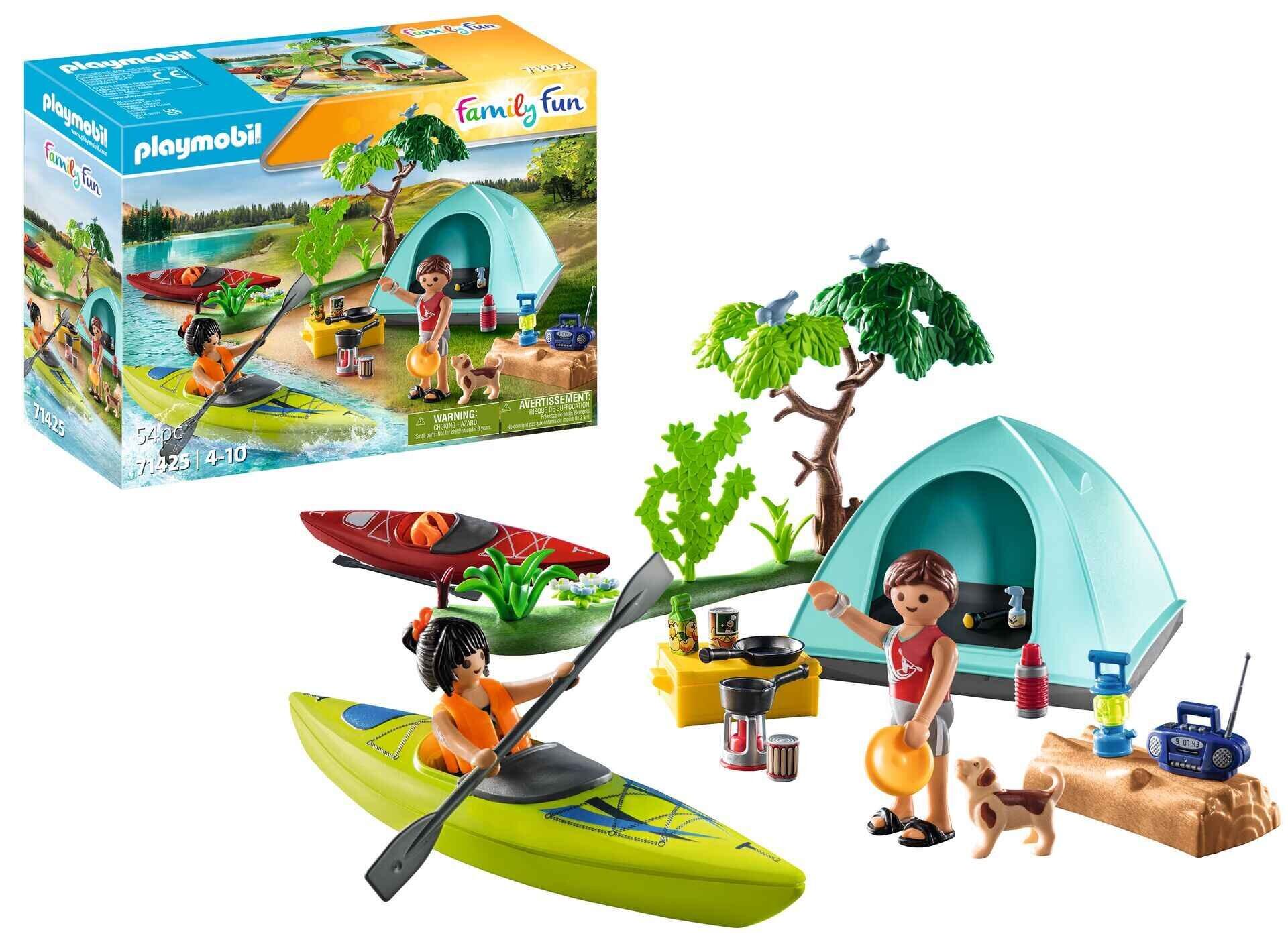 PLAYMOBIL 71425 camping playset with tent, figures, kayaks and accessories