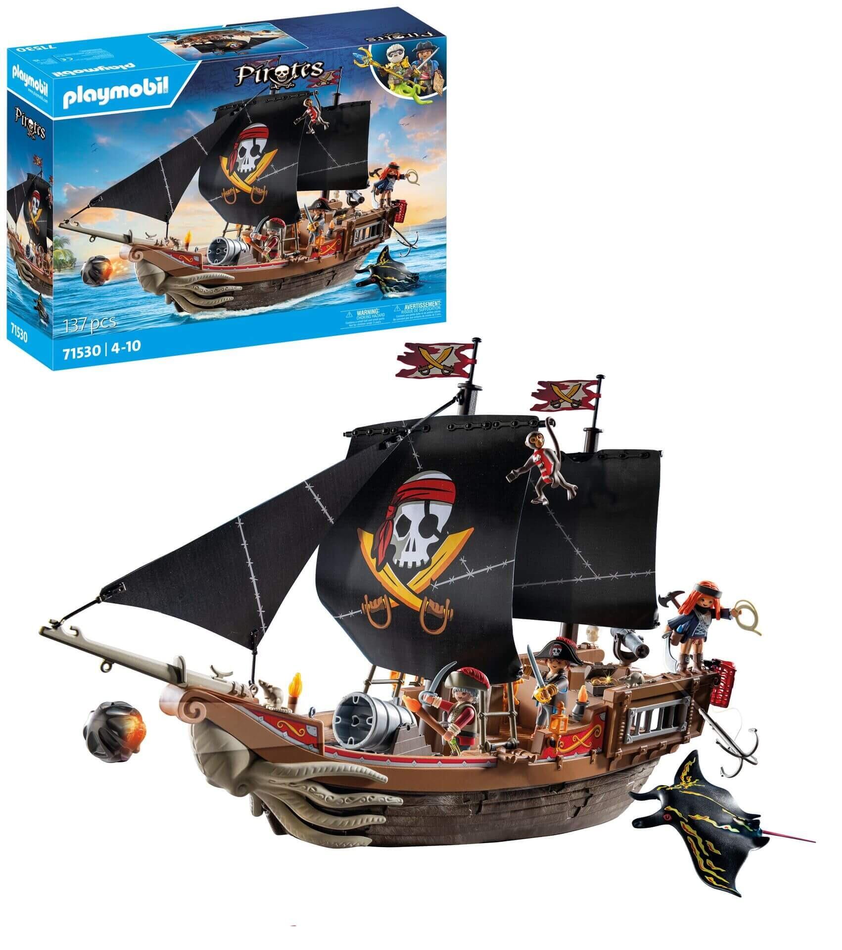 Playmobil large pirate galleon with box and ship displayed