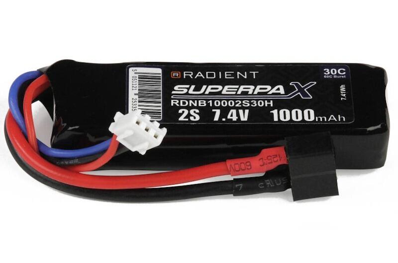 Radient LiPo 2S 1000mAh 7.4v 30C with a Deans HCT connector
