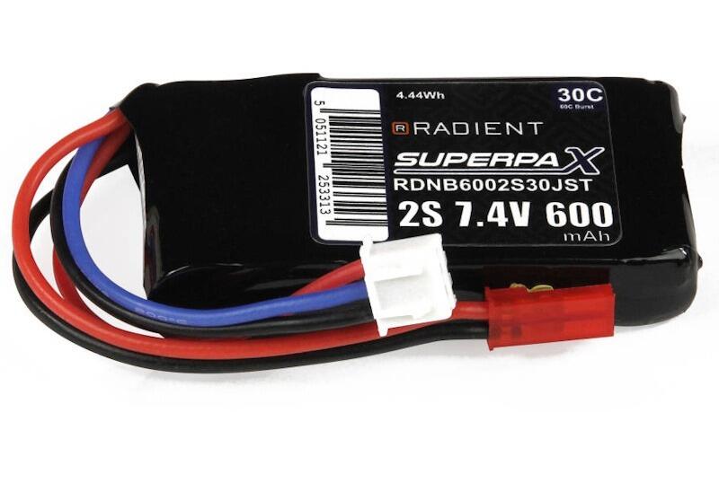 Radient LiPo 2S 600mAh 7.4V 30C with a JST connector