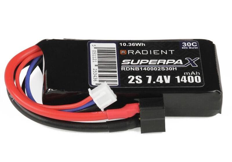Radient LiPo 2S 1400mAh 7.4V 30C with a Deans HCT connector