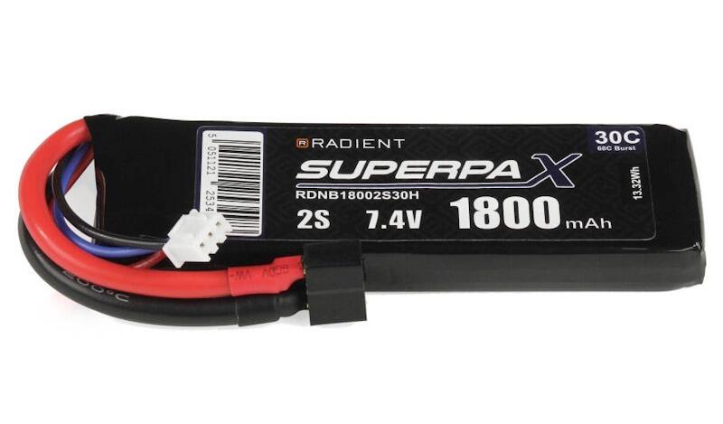 Radient LiPo 2S 1800mAh 7.4V 30C with a Deans conenctor