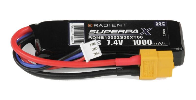 Radient LiPo 2S 1000mAh 7.4V 30C with an XT60 Connector