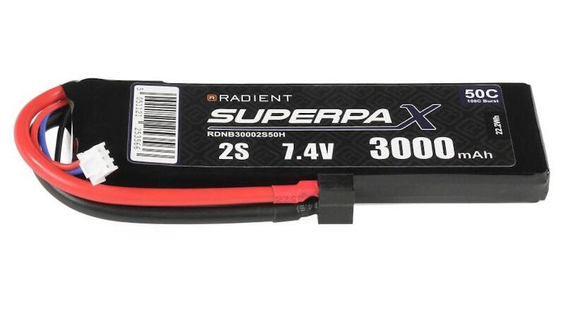 Radient LiPo 2S 3000mAh 7.4V 50C with a Deans connector