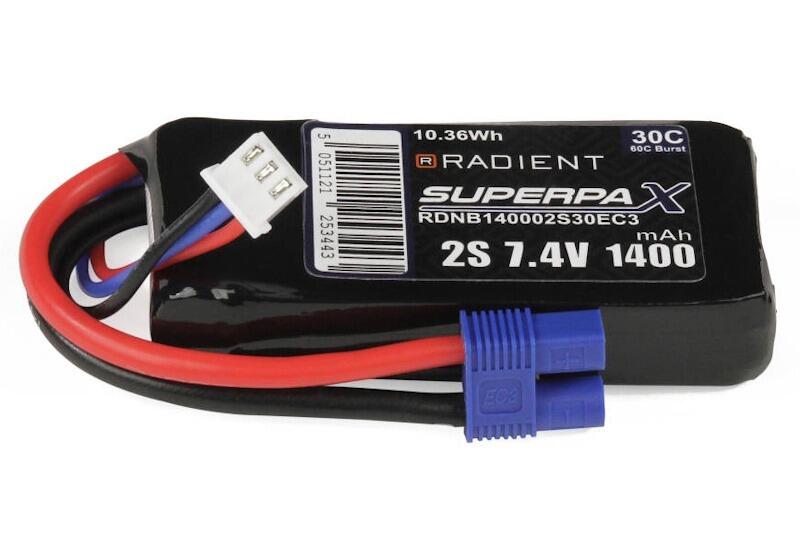 Radient LiPo 2S 1400mAh 7.4V 30C with an EC3 Connector