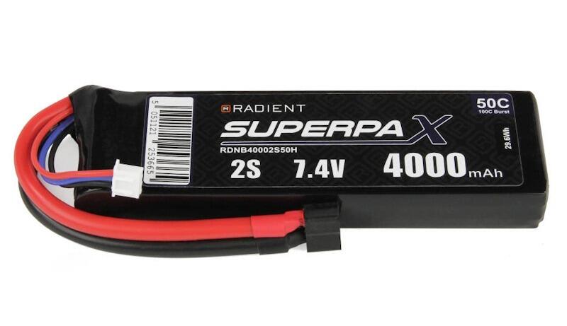 Radient LiPo 2S 4000mAh 7.4V 50C with a Deans connector