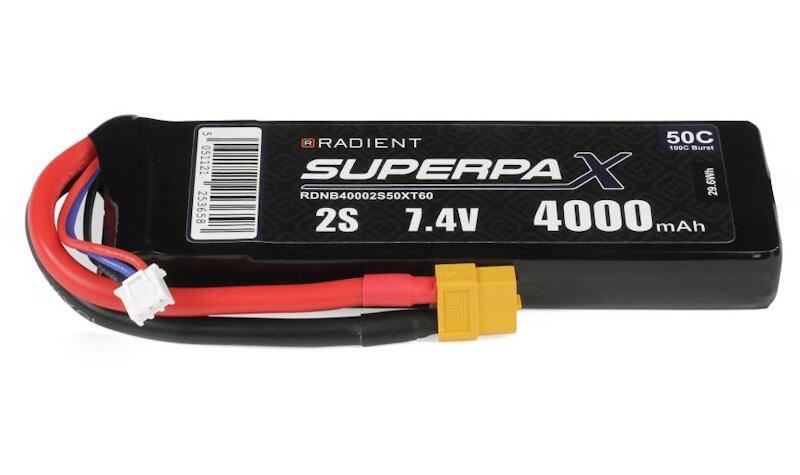 Radient LiPo 2S 4000mAh 7.4V 50C with an XT60 connector