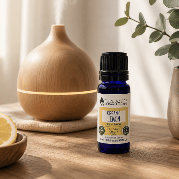 Organic lemon essential oil and a diffuser