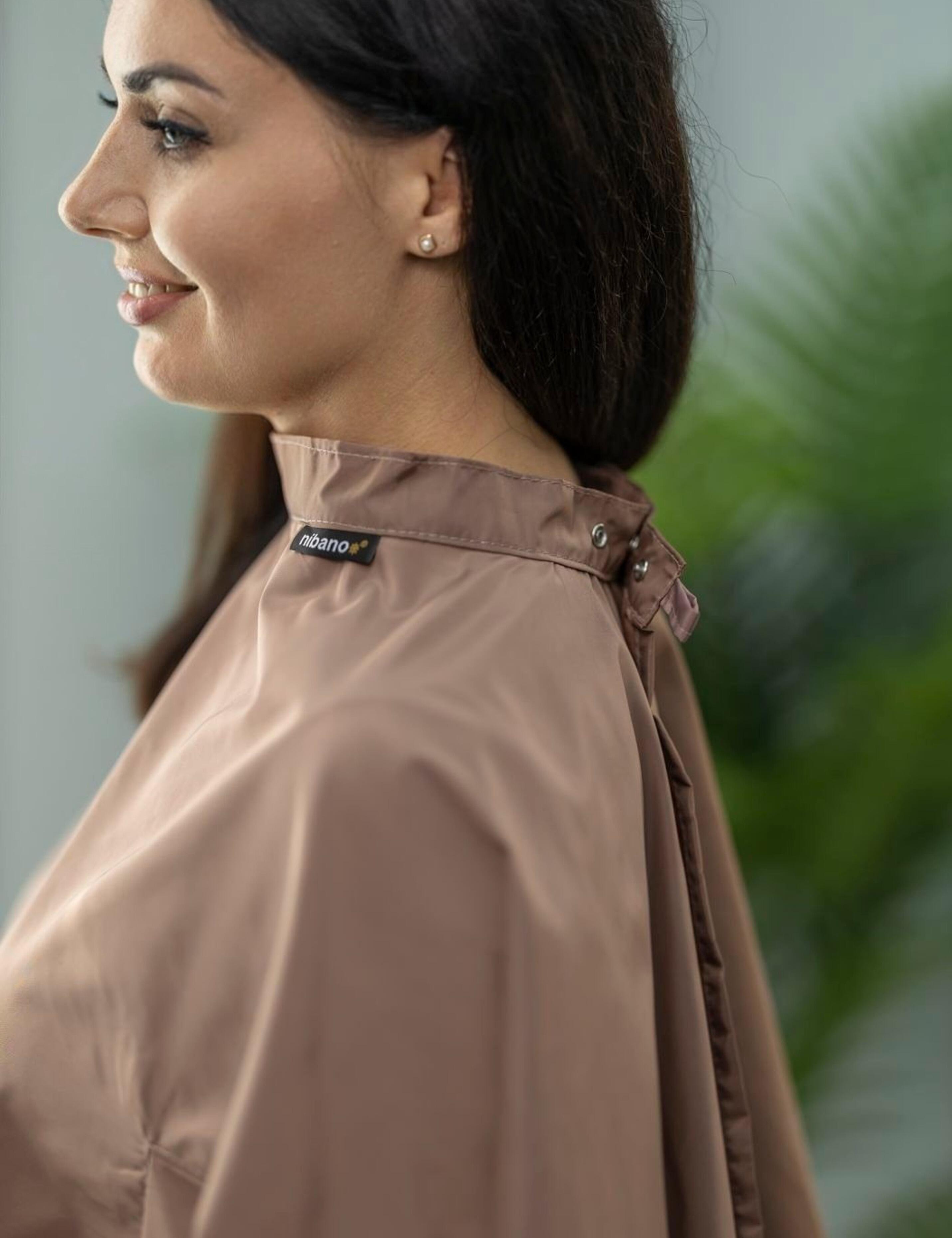 Aesthetic coffee cape for professional hairdressing and styling services