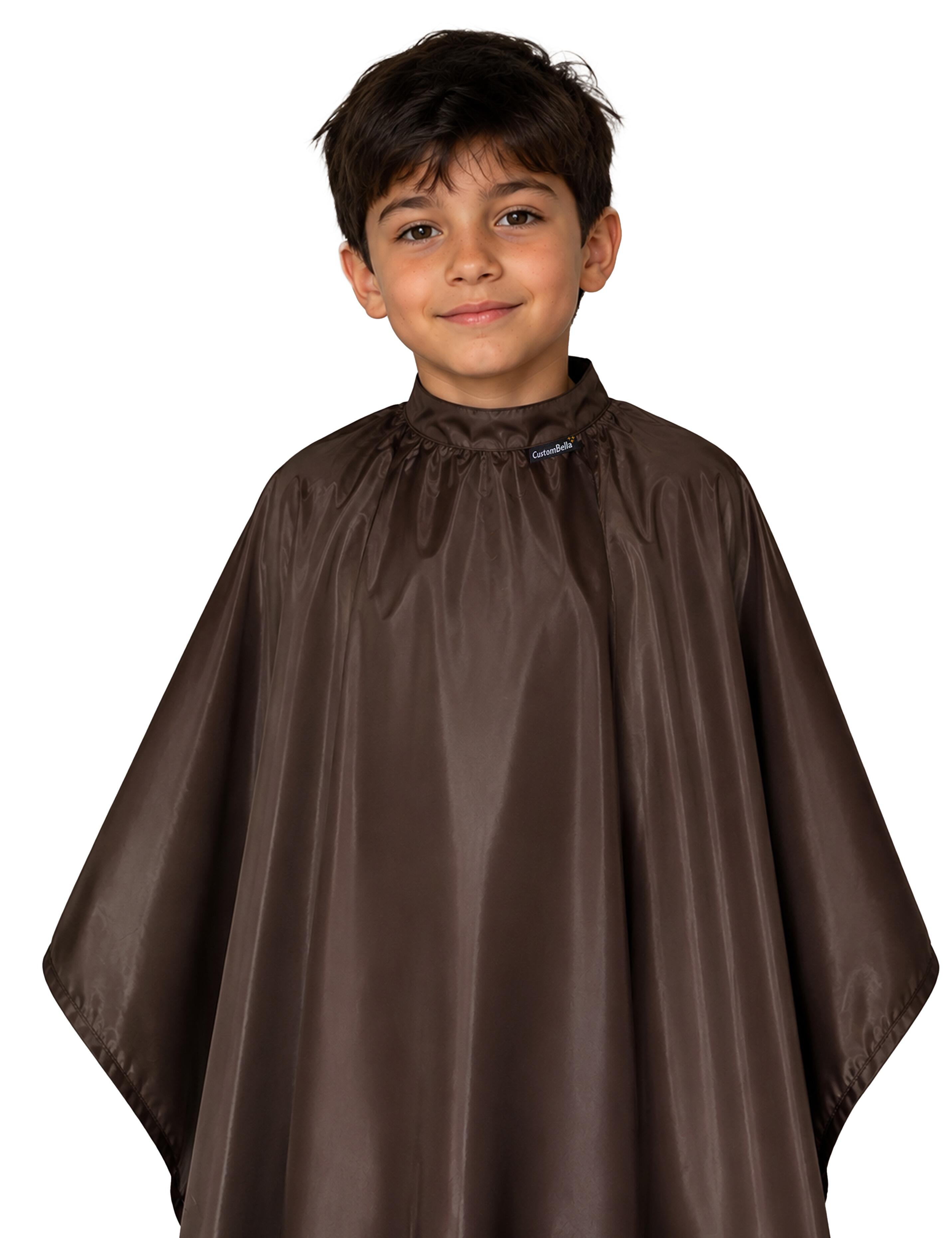 Deep chocolate brown children's haircutting apparel for modern barbershops