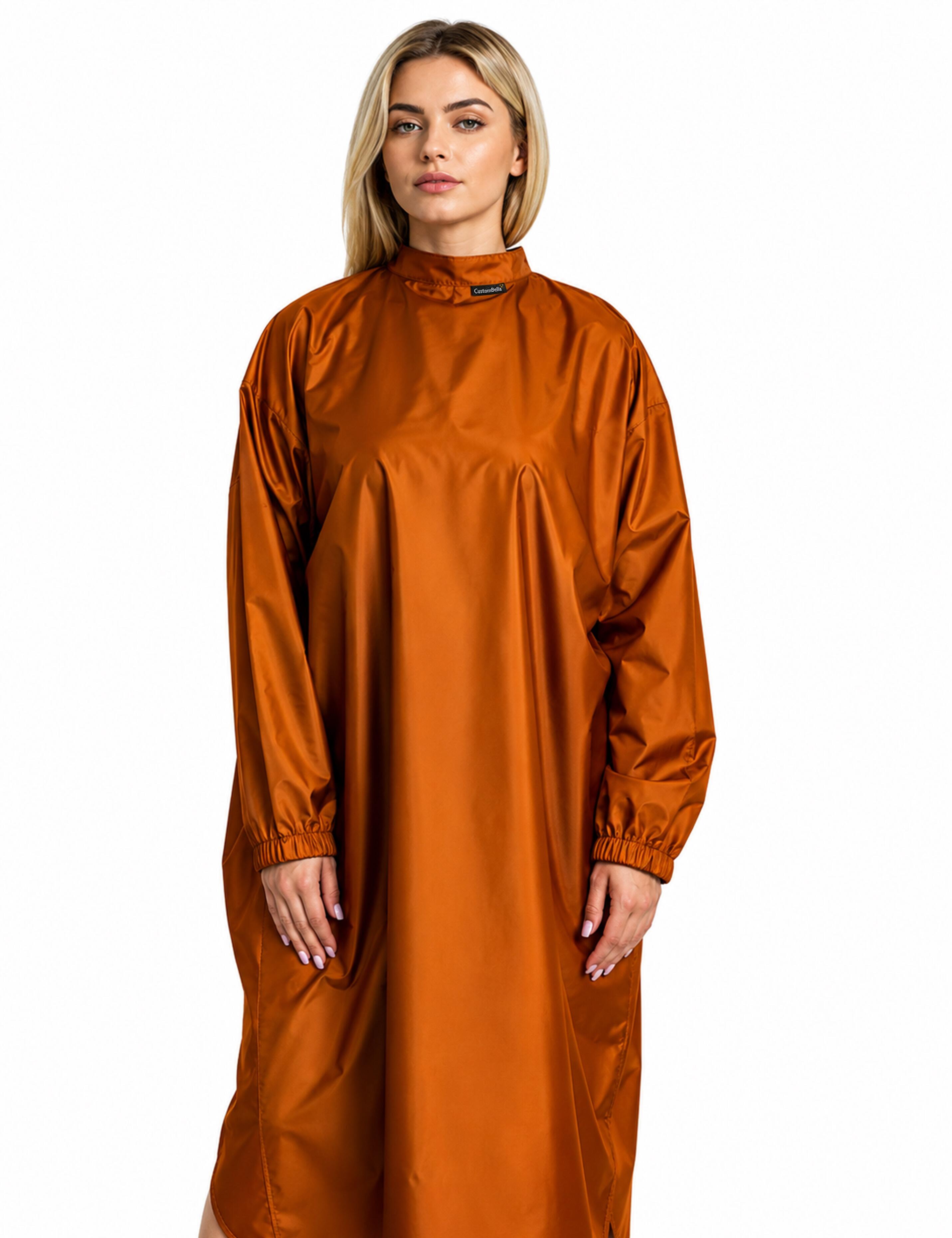 Buy online ginger biscuit salon cape with sleeves for upscale hair styling businesses