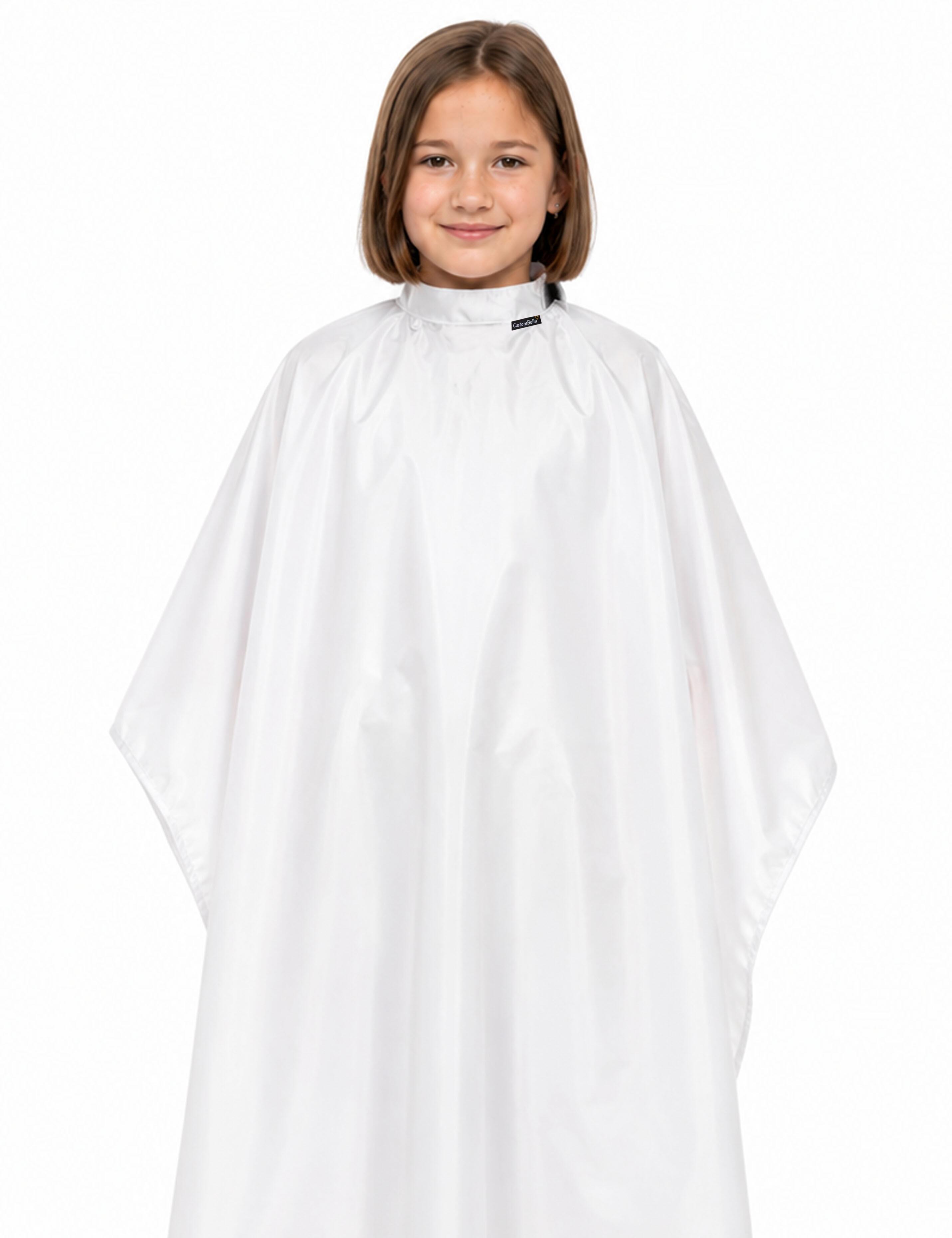 Blank white children's barber cape for custom prints and logo embroidery