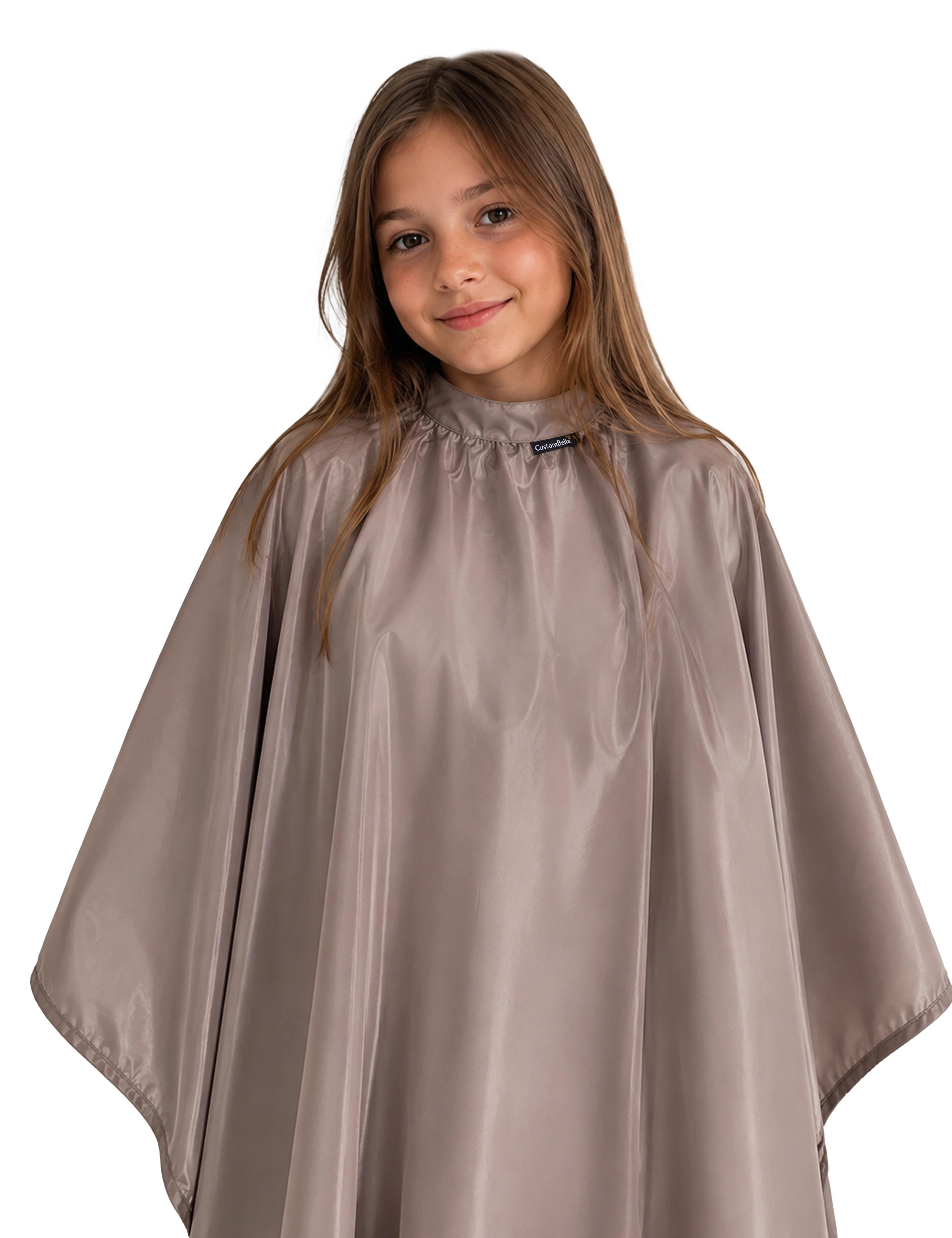 Soft latte beige children's haircutting gown for professional styling