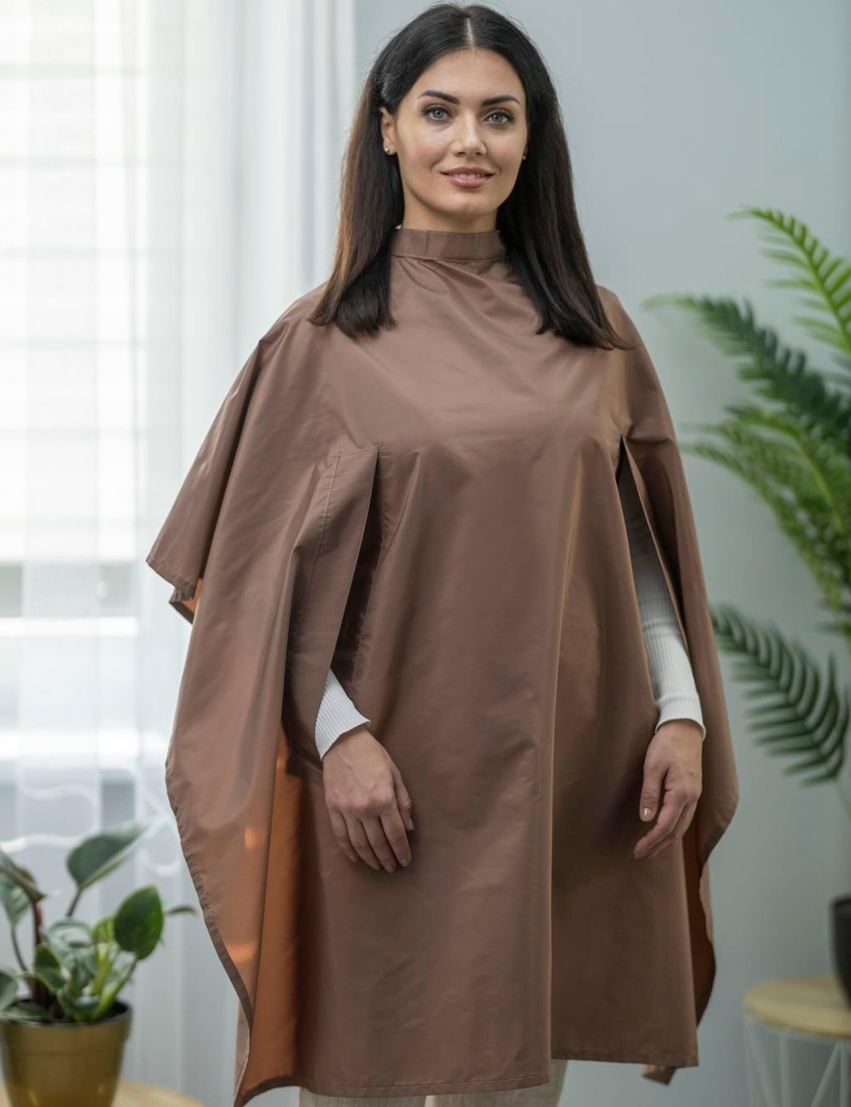 Premium coffee salon cape with hand slits made in USA
