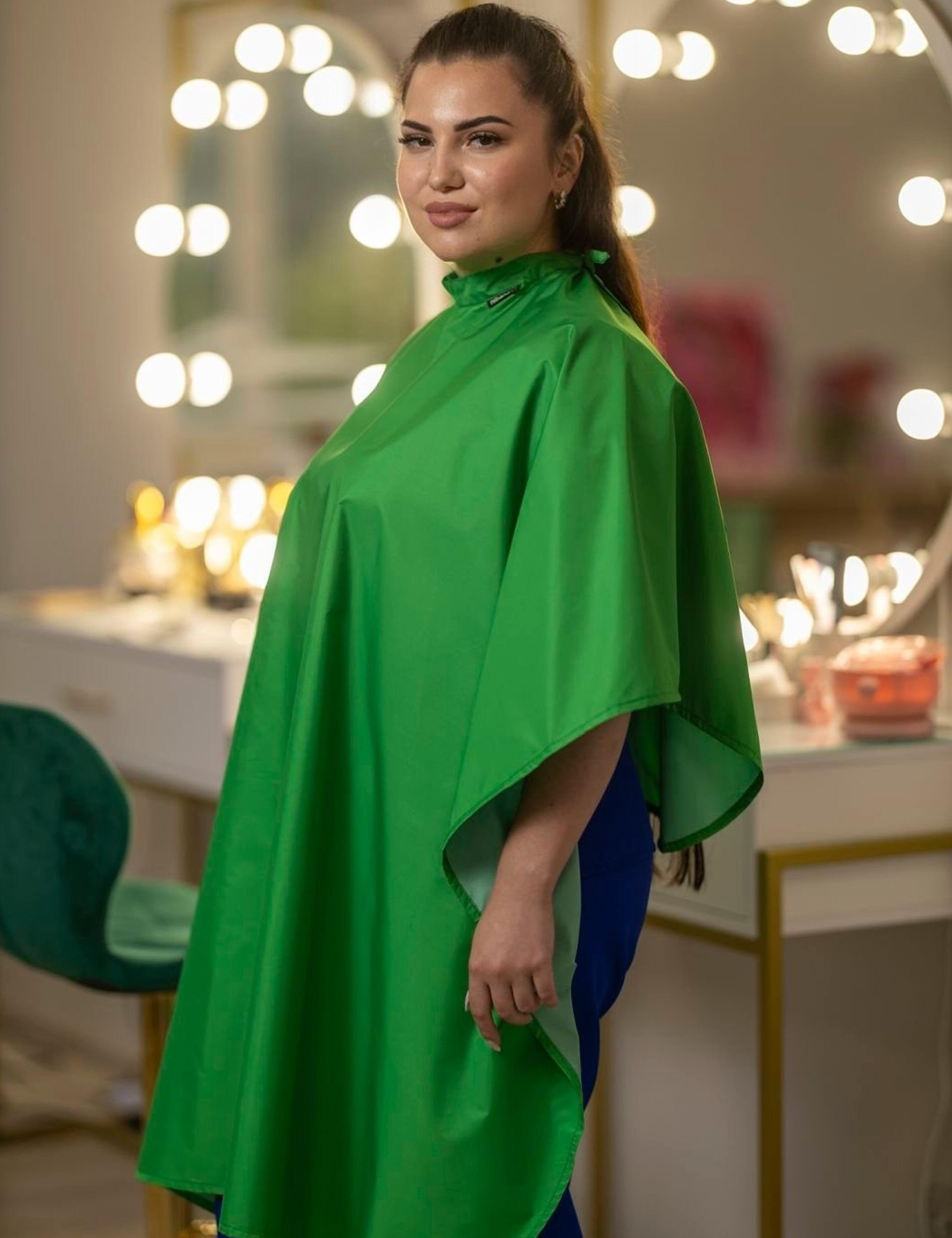 Full-length kelly green salon cape for clothing protection