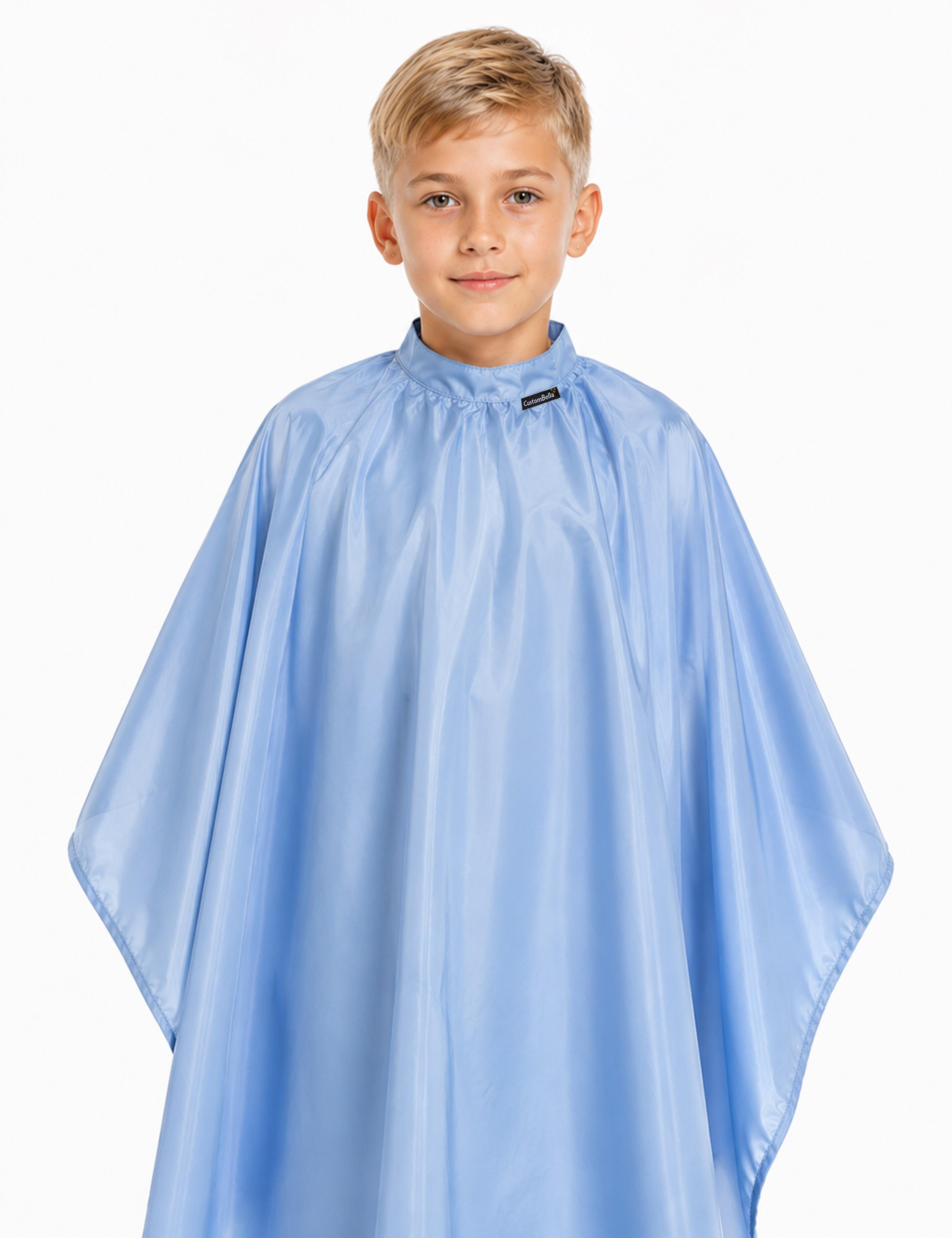 light blue children's barber cape for custom logo printing and embroidery