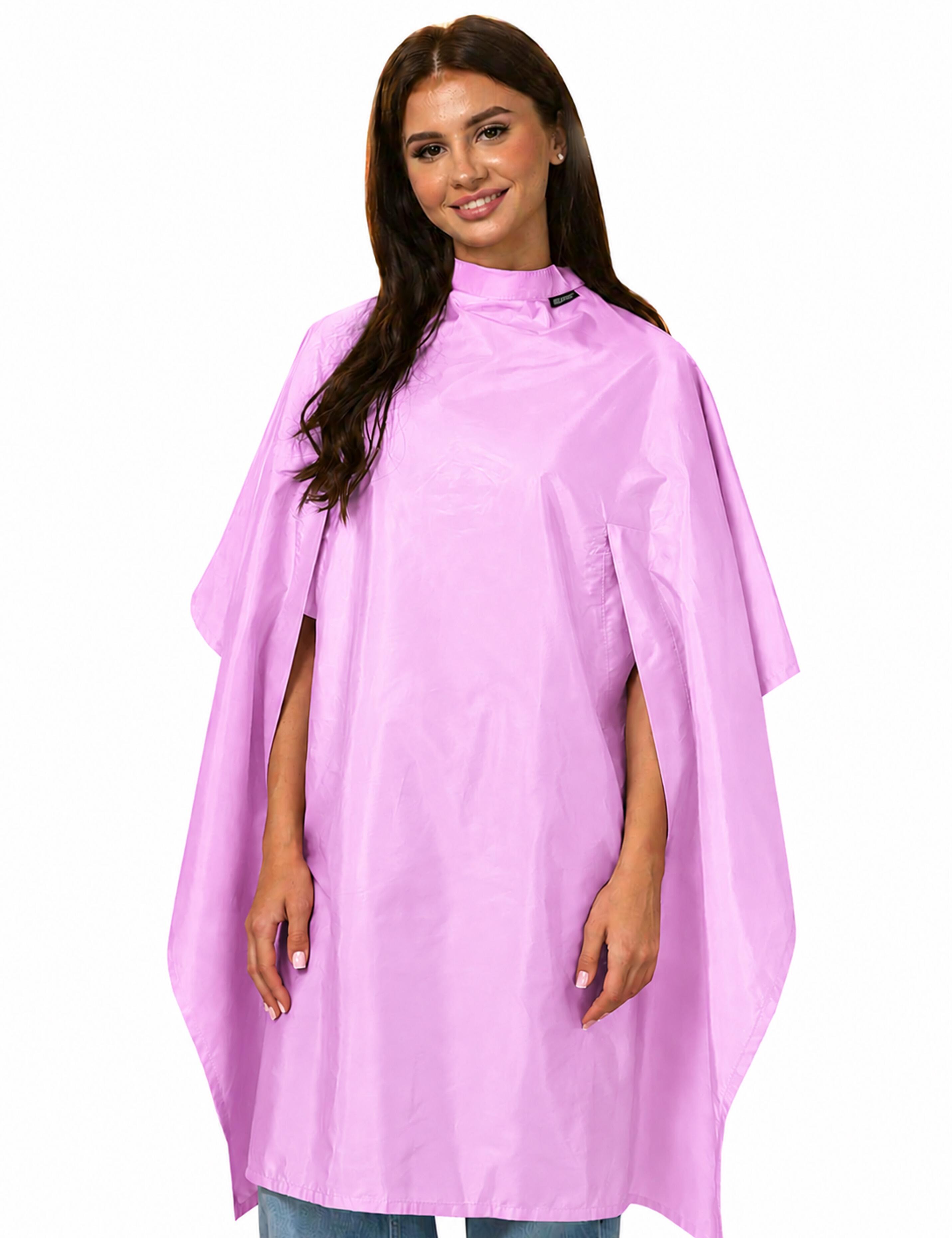 Pink salon cape with hand slits for hairstyling