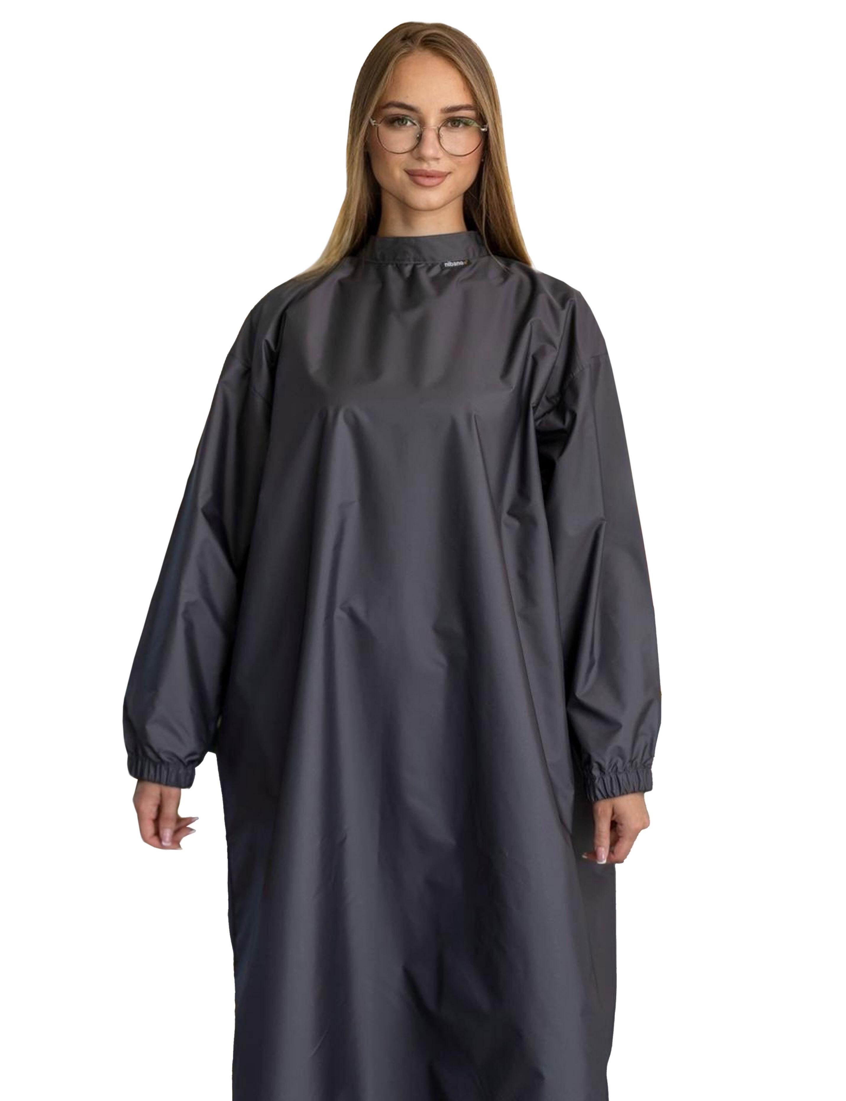 Professional dark grey cutting cape with sleeves engineered with advanced BellShield salon protection fabric