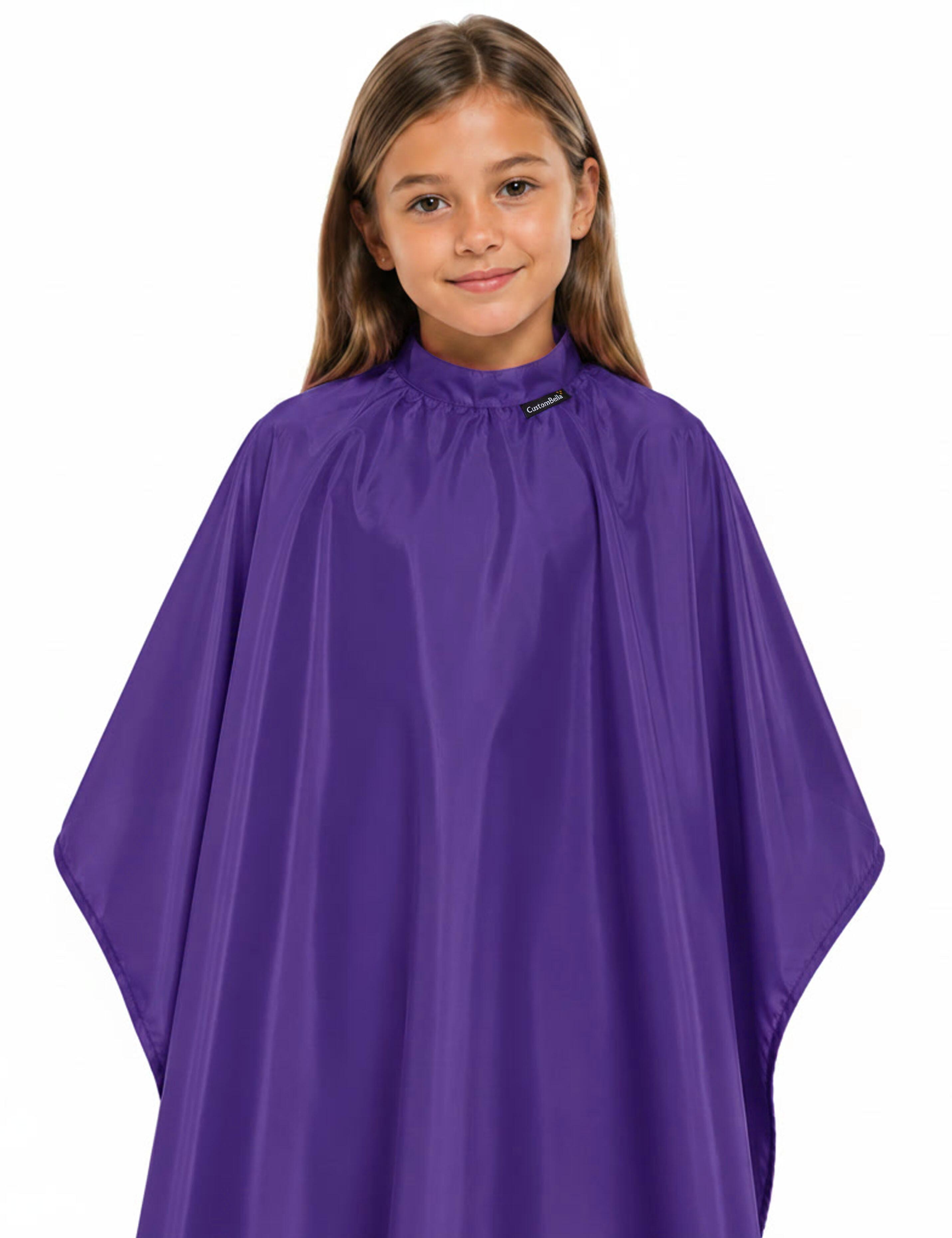 Deep purple kids salon cape for haircuts and styling