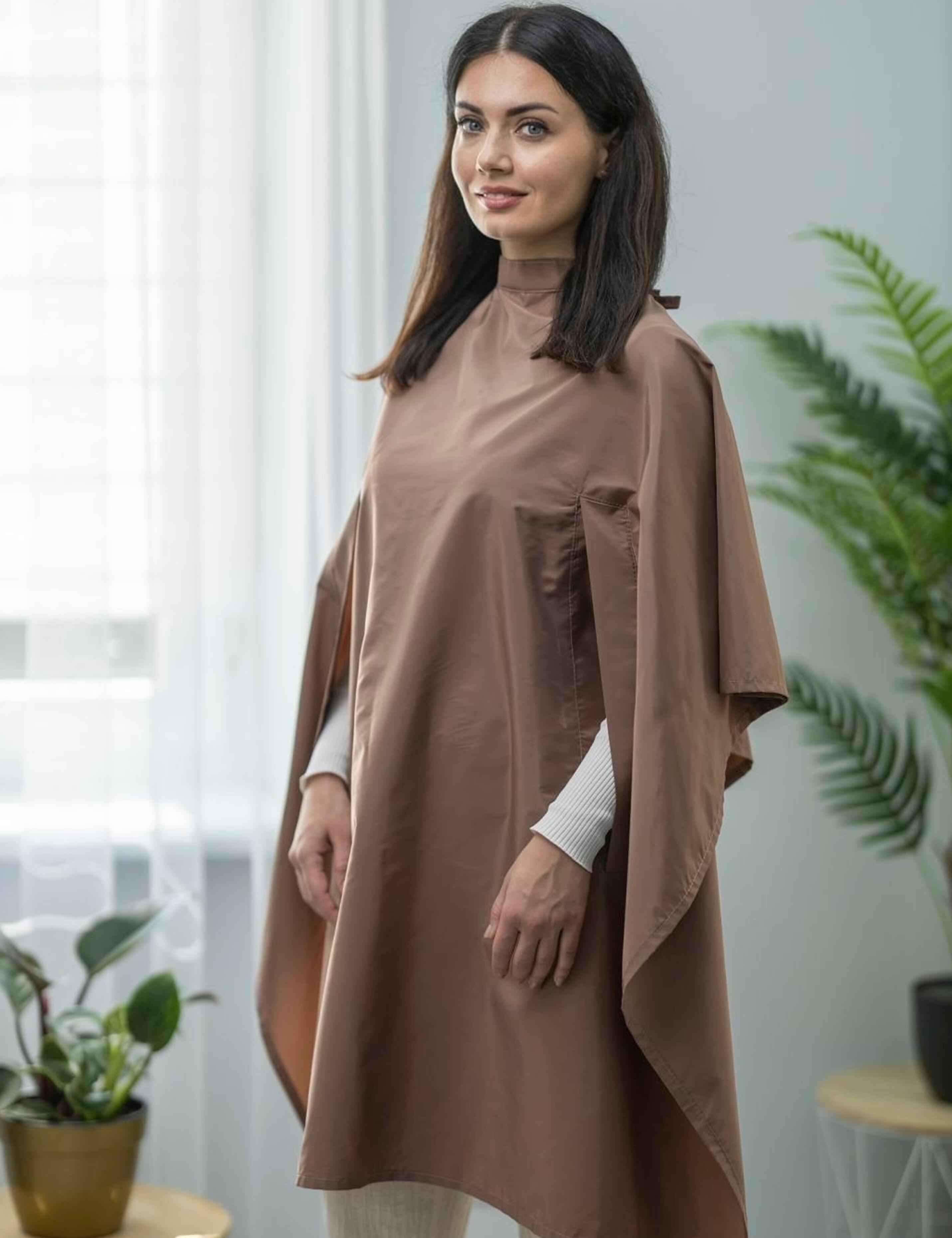Washable coffee hair cutting cape with arm openings USA