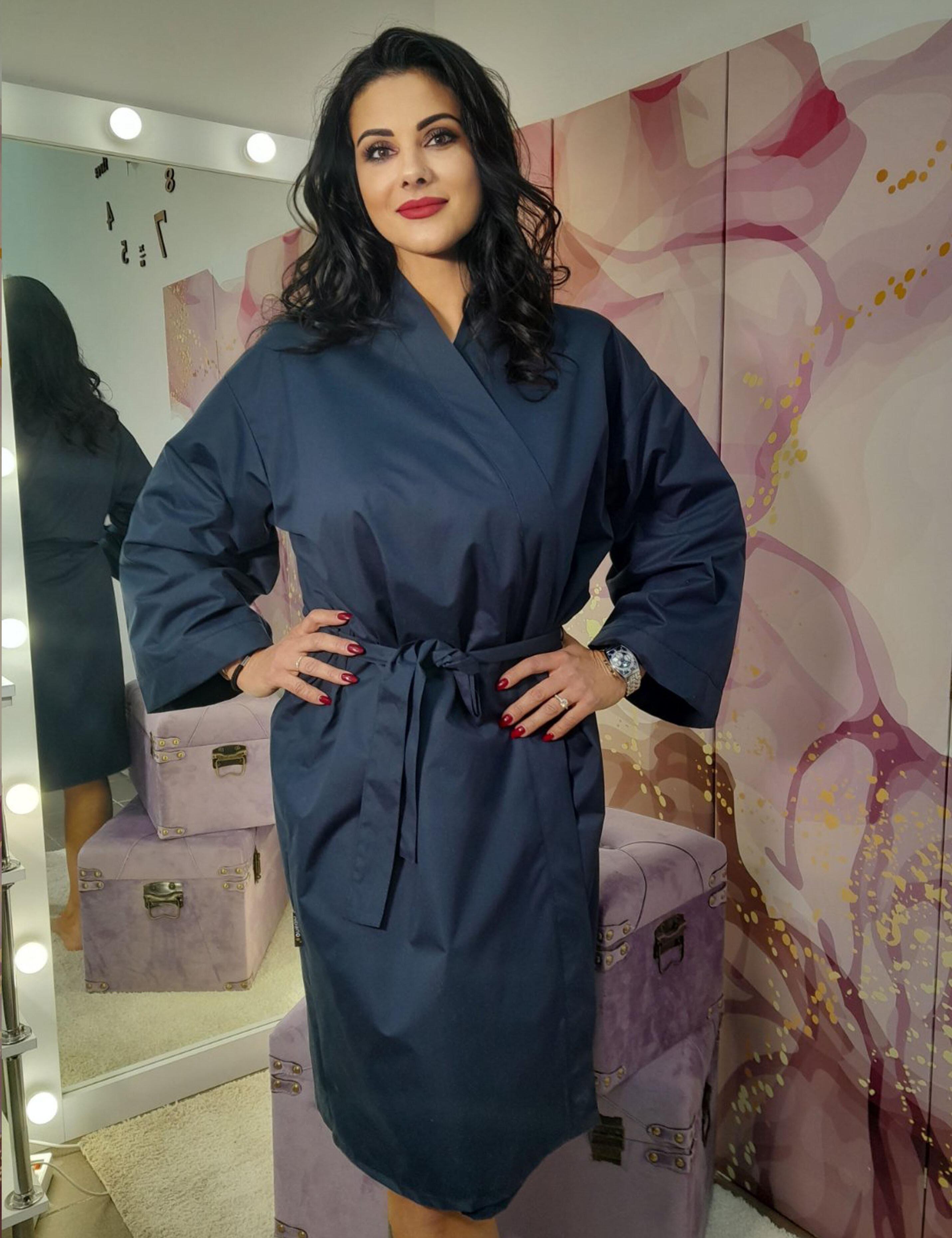 Premium navy spa kimono robe for modern US beauty salons
